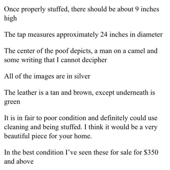 Leather pouf vintage true pouf 1920’s coarse filling Egyptian motif green gold - Picture 12 of 12